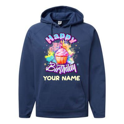 Cute Happy Birthday Graffiti Cupcake Personalized Custom Name Performance Fleece Hoodie