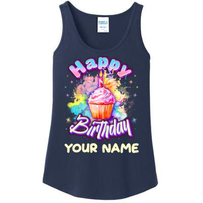 Cute Happy Birthday Graffiti Cupcake Personalized Custom Name Ladies Essential Tank