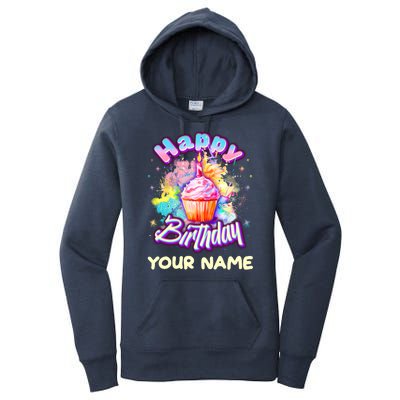 Cute Happy Birthday Graffiti Cupcake Personalized Custom Name Women's Pullover Hoodie