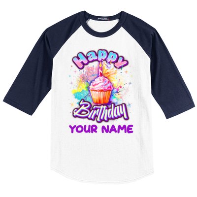 Cute Happy Birthday Graffiti Cupcake Personalized Custom Name Baseball Sleeve Shirt