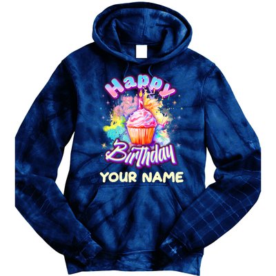 Cute Happy Birthday Graffiti Cupcake Personalized Custom Name Tie Dye Hoodie