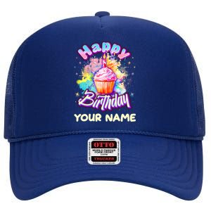 Cute Happy Birthday Graffiti Cupcake Personalized Custom Name High Crown Mesh Back Trucker Hat