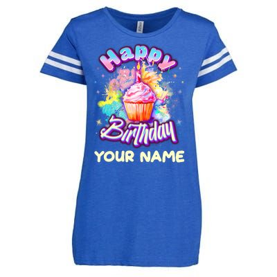 Cute Happy Birthday Graffiti Cupcake Personalized Custom Name Enza Ladies Jersey Football T-Shirt