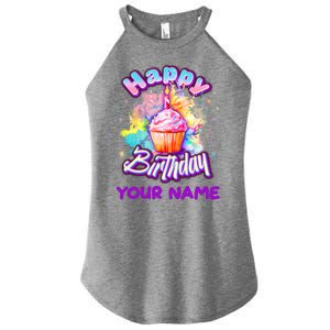 Cute Happy Birthday Graffiti Cupcake Personalized Custom Name Women's Perfect Tri Rocker Tank