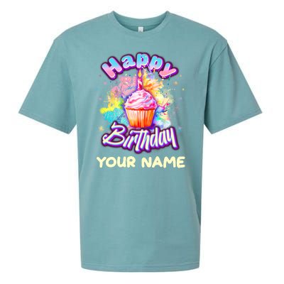 Cute Happy Birthday Graffiti Cupcake Personalized Custom Name Sueded Cloud Jersey T-Shirt