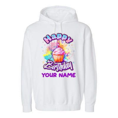 Cute Happy Birthday Graffiti Cupcake Personalized Custom Name Garment-Dyed Fleece Hoodie