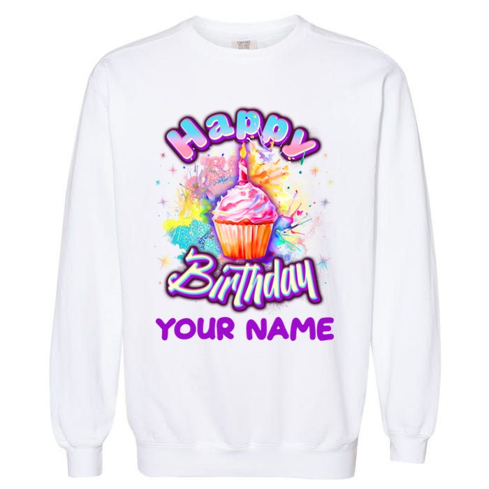 Cute Happy Birthday Graffiti Cupcake Personalized Custom Name Garment-Dyed Sweatshirt