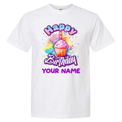 Cute Happy Birthday Graffiti Cupcake Personalized Custom Name Garment-Dyed Heavyweight T-Shirt