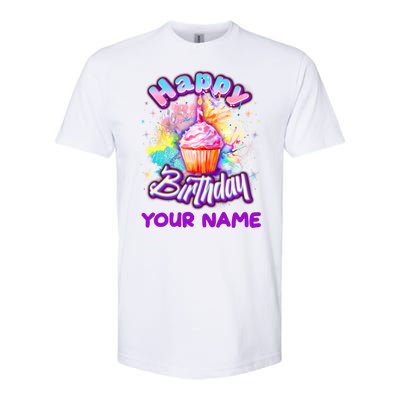 Cute Happy Birthday Graffiti Cupcake Personalized Custom Name Softstyle CVC T-Shirt