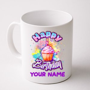 Cute Happy Birthday Graffiti Cupcake Personalized Custom Name Coffee Mug