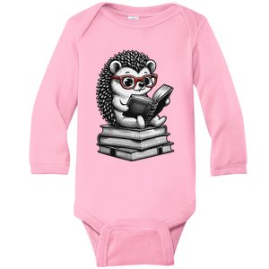 Cute Hedgehog Book Nerd Funny Readers Baby Long Sleeve Bodysuit