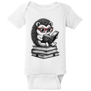 Cute Hedgehog Book Nerd Funny Readers Baby Bodysuit