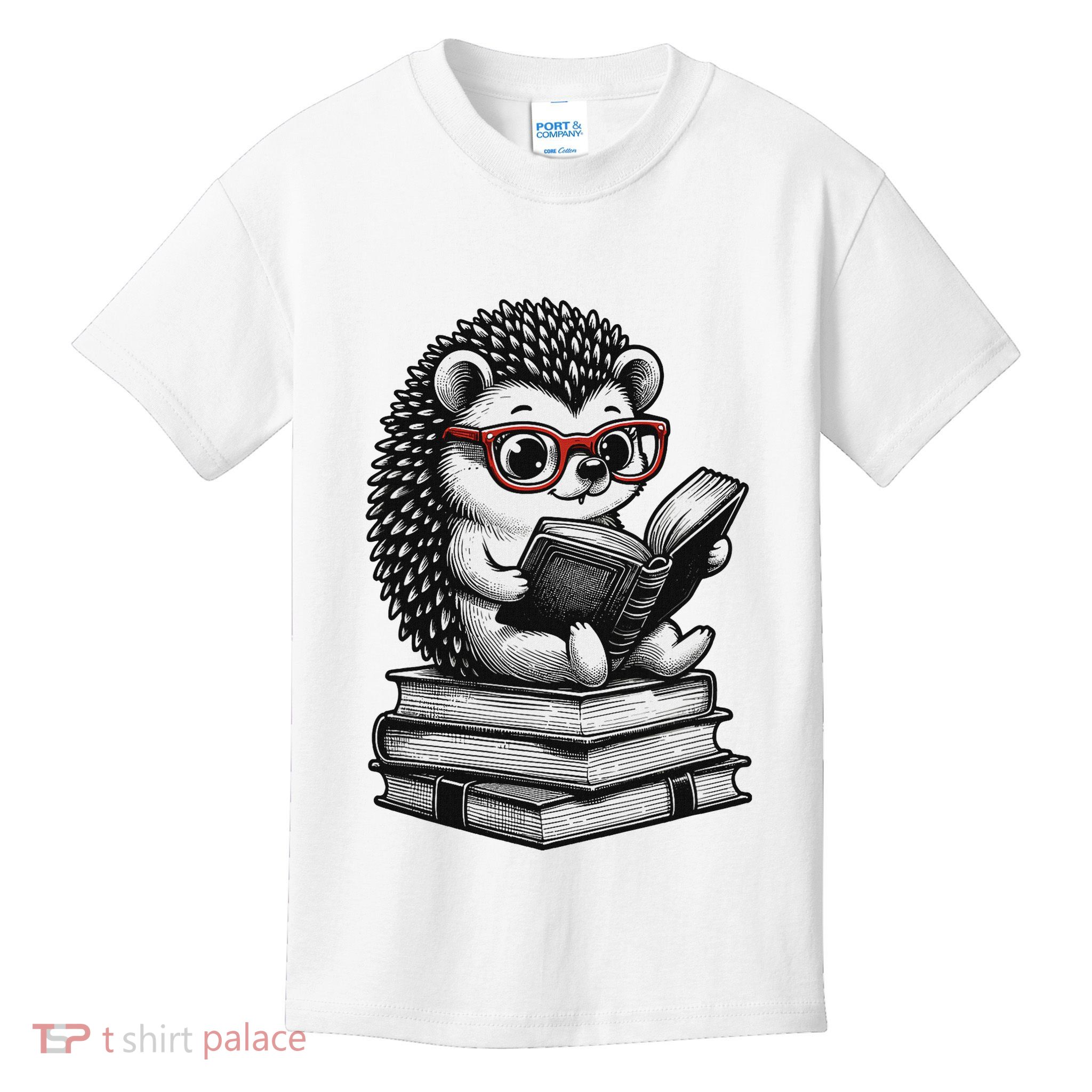 Cute Hedgehog Book Nerd Funny Readers Kids T-Shirt