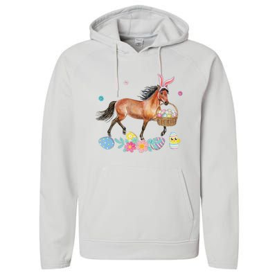 Cute Horse Bunny Ears Easter Eggs Basket Horse Performance Fleece Hoodie