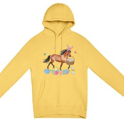 Cute Horse Bunny Ears Easter Eggs Basket Horse Premium Pullover Hoodie