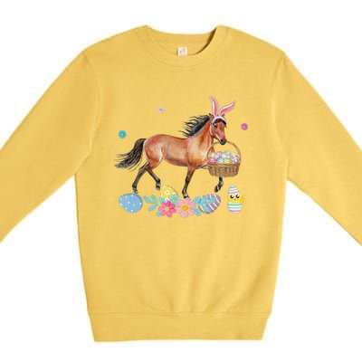 Cute Horse Bunny Ears Easter Eggs Basket Horse Premium Crewneck Sweatshirt