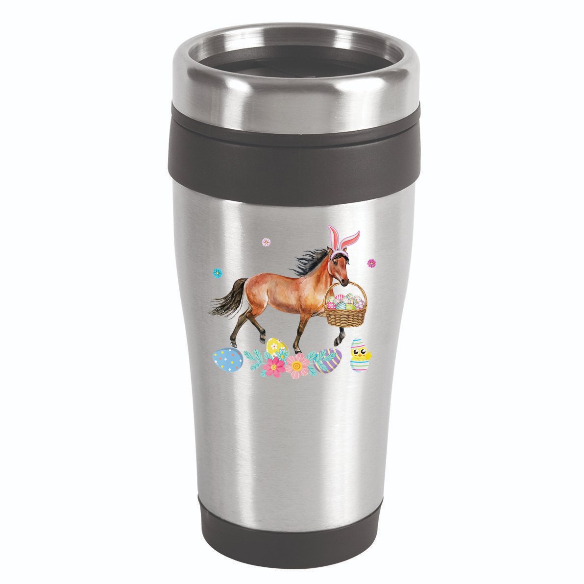 Cute Horse Bunny Ears Easter Eggs Basket Horse 16oz Travel Tumbler