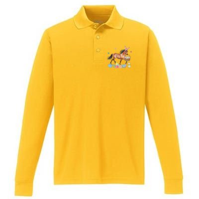 Cute Horse Bunny Ears Easter Eggs Basket Horse Performance Long Sleeve Polo