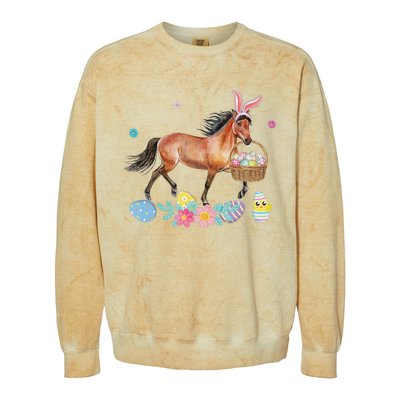 Cute Horse Bunny Ears Easter Eggs Basket Horse Colorblast Crewneck Sweatshirt