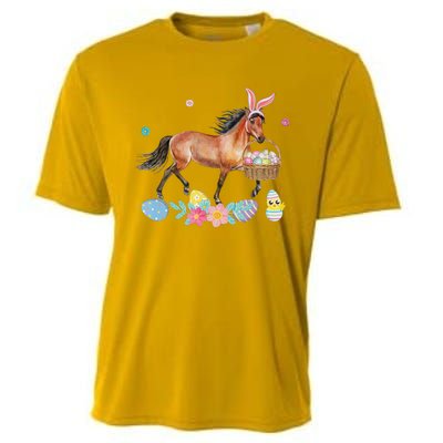 Cute Horse Bunny Ears Easter Eggs Basket Horse Cooling Performance Crew T-Shirt