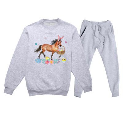 Cute Horse Bunny Ears Easter Eggs Basket Horse Premium Crewneck Sweatsuit Set