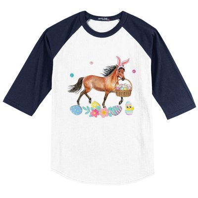 Cute Horse Bunny Ears Easter Eggs Basket Horse Baseball Sleeve Shirt