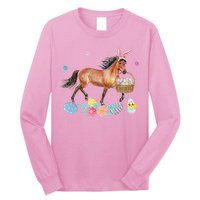 Cute Horse Bunny Ears Easter Eggs Basket Horse Long Sleeve Shirt