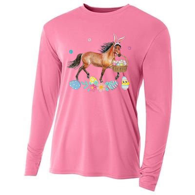 Cute Horse Bunny Ears Easter Eggs Basket Horse Cooling Performance Long Sleeve Crew