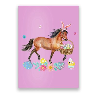 Cute Horse Bunny Ears Easter Eggs Basket Horse Poster