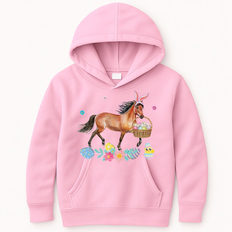 Cute Horse Bunny Ears Easter Eggs Basket Horse Kids Hoodie
