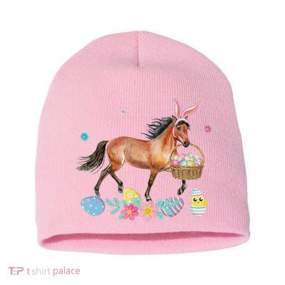 Cute Horse Bunny Ears Easter Eggs Basket Horse Short Acrylic Beanie
