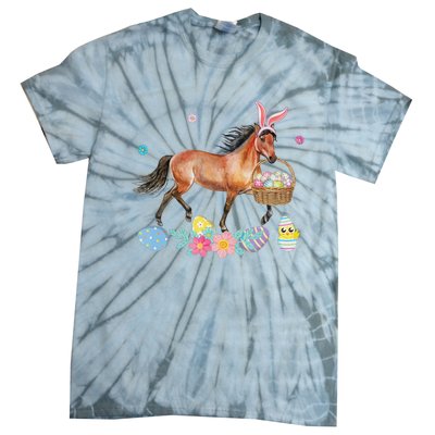 Cute Horse Bunny Ears Easter Eggs Basket Horse Tie-Dye T-Shirt