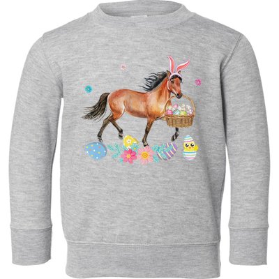 Cute Horse Bunny Ears Easter Eggs Basket Horse Toddler Sweatshirt