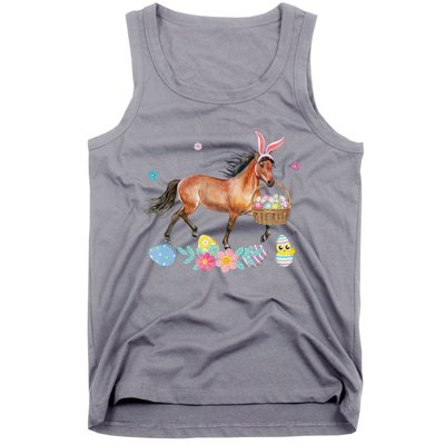 Cute Horse Bunny Ears Easter Eggs Basket Horse Tank Top