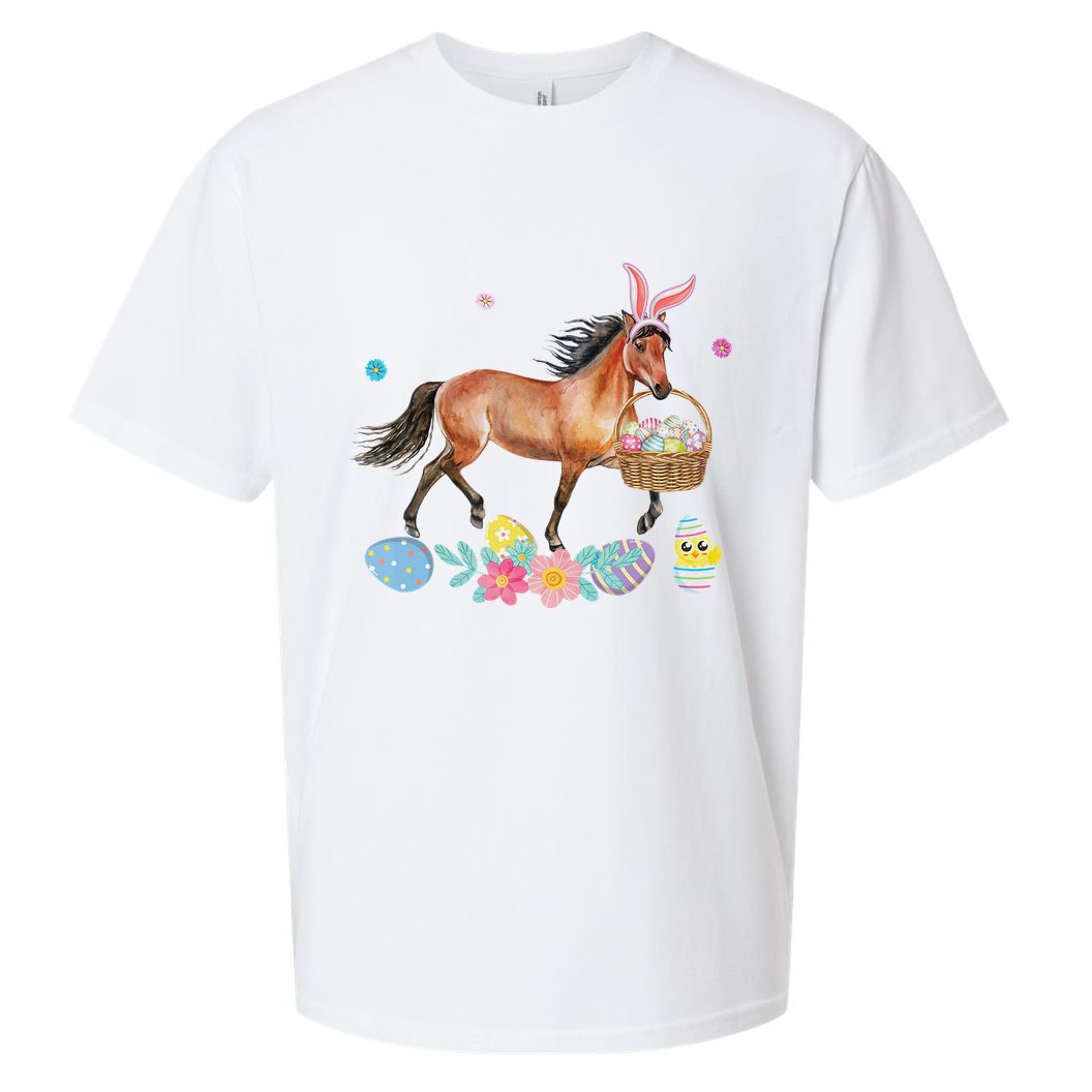Cute Horse Bunny Ears Easter Eggs Basket Horse Sueded Cloud Jersey T-Shirt