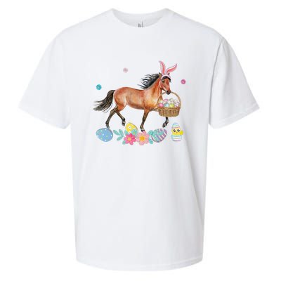 Cute Horse Bunny Ears Easter Eggs Basket Horse Sueded Cloud Jersey T-Shirt