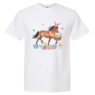 Cute Horse Bunny Ears Easter Eggs Basket Horse Garment-Dyed Heavyweight T-Shirt