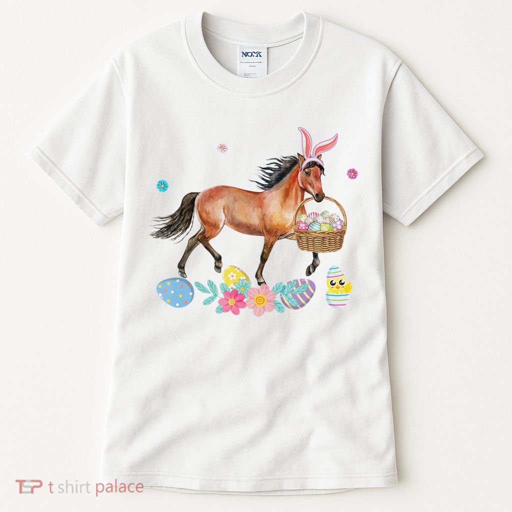 Cute Horse Bunny Ears Easter Eggs Basket Horse Tall T-Shirt