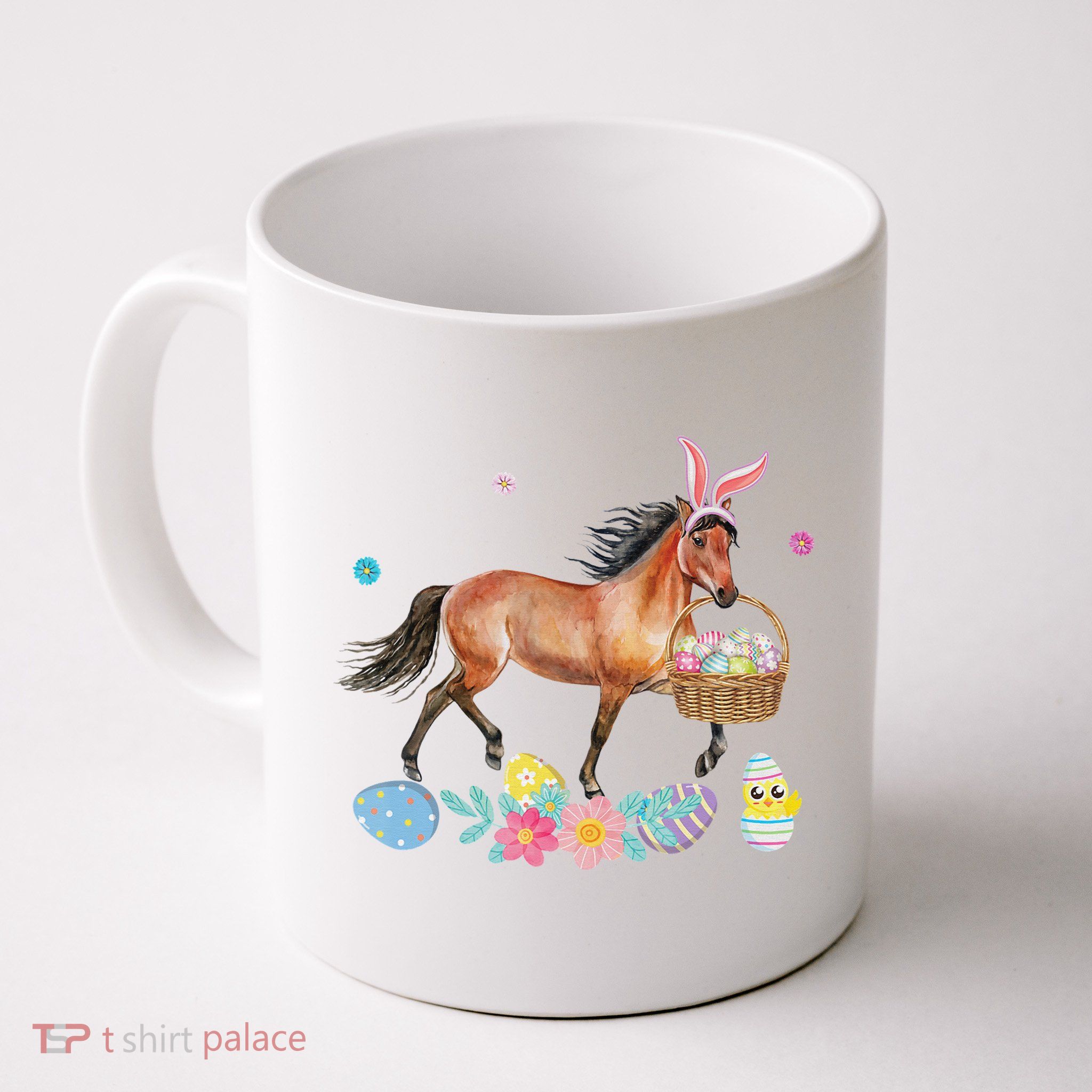 Cute Horse Bunny Ears Easter Eggs Basket Horse Mug