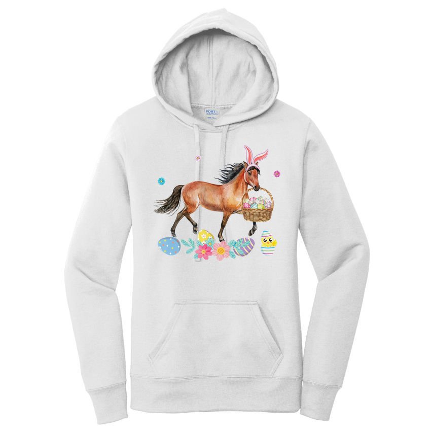 Cute Horse Bunny Ears Easter Eggs Basket Horse Women's Pullover Hoodie