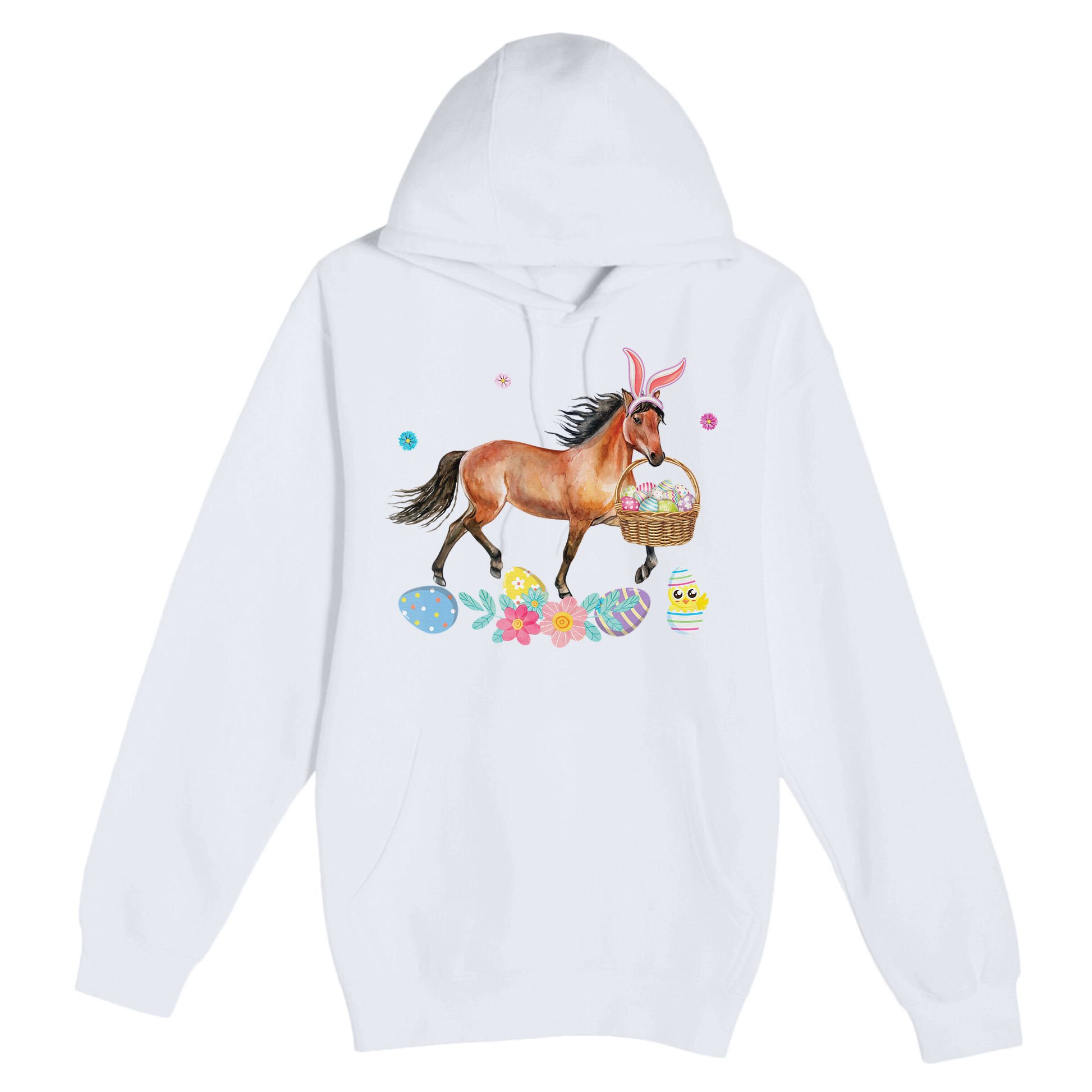 Cute Horse Bunny Ears Easter Eggs Basket Horse Premium Pullover Hoodie