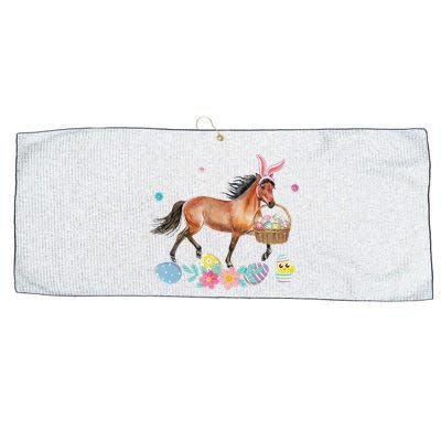 Cute Horse Bunny Ears Easter Eggs Basket Horse Large Microfiber Waffle Golf Towel