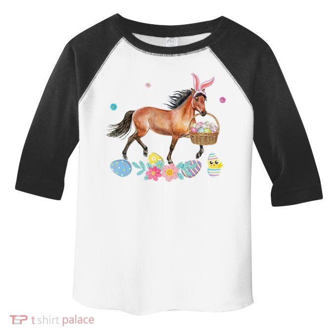 Cute Horse Bunny Ears Easter Eggs Basket Horse Toddler Fine Jersey T-Shirt