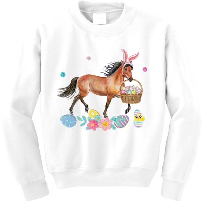 Cute Horse Bunny Ears Easter Eggs Basket Horse Kids Sweatshirt