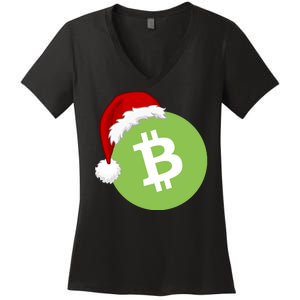 Christmas Hat Bitcoin Cash Funny Santa Hat Bitcoin Cash Funny Bitcoin Cash Women's V-Neck T-Shirt