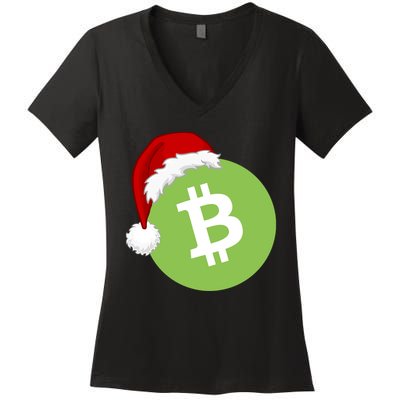 Christmas Hat Bitcoin Cash Funny Santa Hat Bitcoin Cash Funny Bitcoin Cash Women's V-Neck T-Shirt