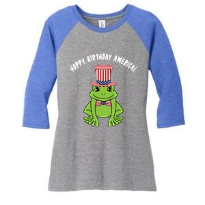 Cute Happy Birthday America Frog Pun Patriotic American Flag Great Gift Women's Tri-Blend 3/4-Sleeve Raglan Shirt