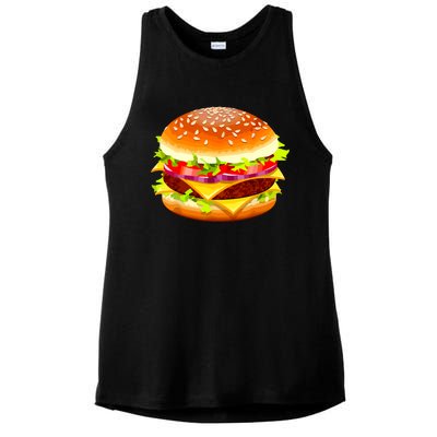 Cheeseburger Hamburger Burger Funny Food Halloween Costume Ladies PosiCharge Tri-Blend Wicking Tank