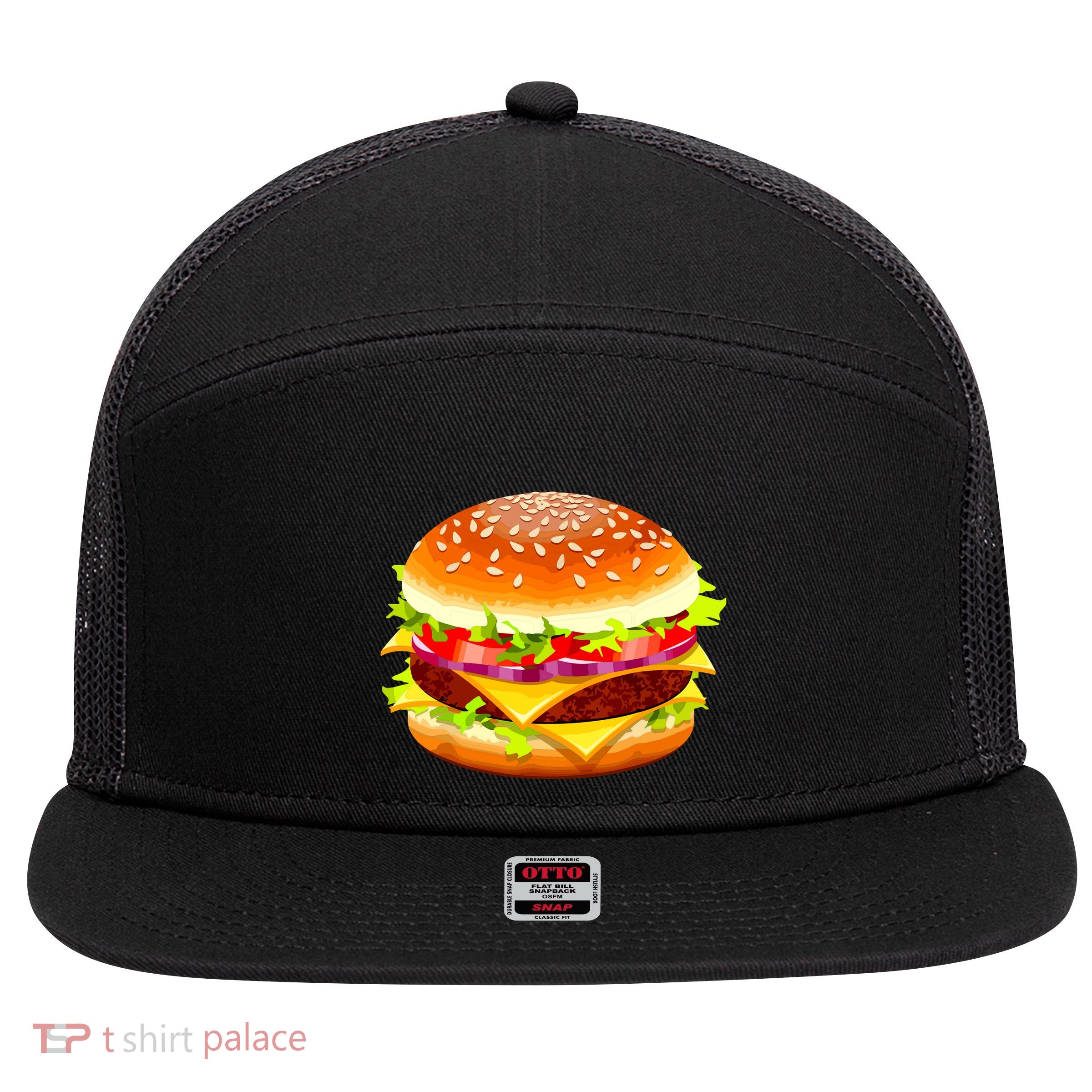 Cheeseburger Hamburger Burger Funny Food Halloween Costume 7 Panel Mesh Trucker Snapback Hat