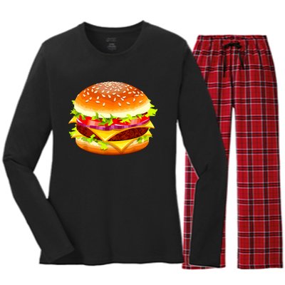 Cheeseburger Hamburger Burger Funny Food Halloween Costume Women's Long Sleeve Flannel Pajama Set 